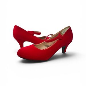 Heiyom Woman’s Mary Jane Kitten Heel Shoes - Size 9 - Red Suede